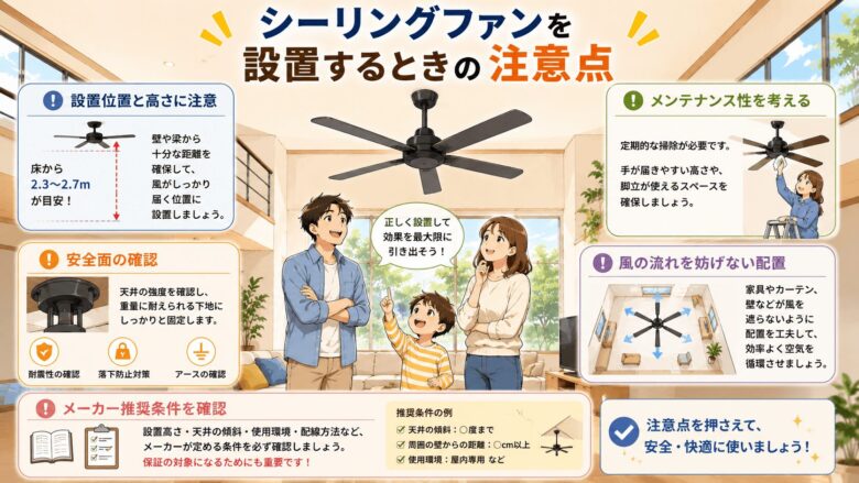 シーリングファンを設置するときの注意点